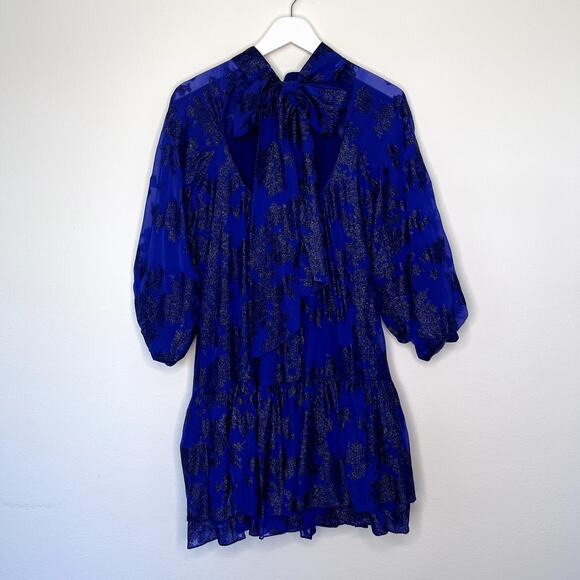 Monique Lhuillier Azurite Long-Sleeve Tie-Back Short Dress Size 4 NWT - Picture 6 of 10